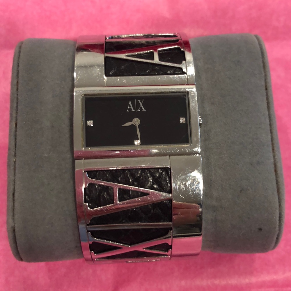 Silver and Black Armani Exchange watch